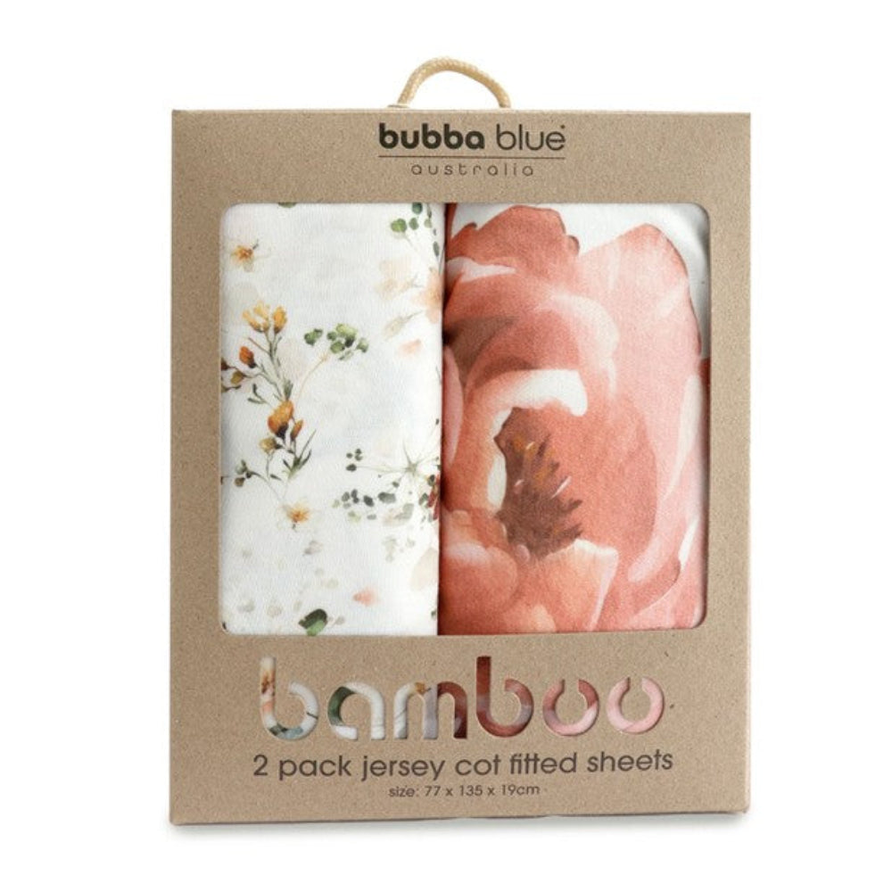 Bubba Blue Bamboo 2pk Jersey Cot Fitted Sheets - Peonies