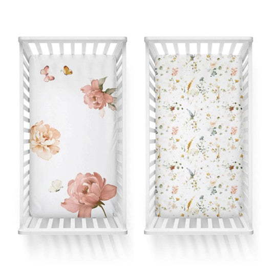 Bubba Blue Bamboo 2pk Jersey Cot Fitted Sheets - Peonies