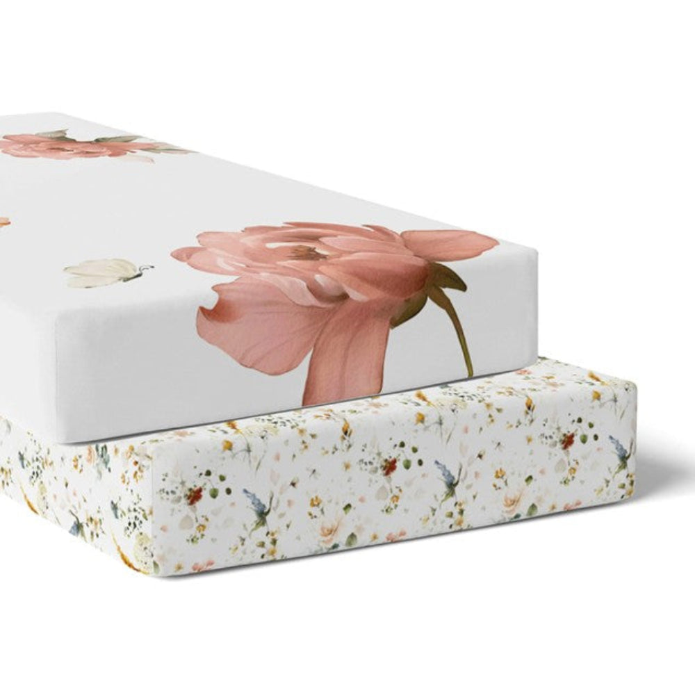 Bubba Blue Bamboo 2pk Jersey Cot Fitted Sheets - Peonies
