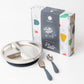 Lion + Lady Stainless Steel Toddler Plate with Fork and Spoon - French Navy