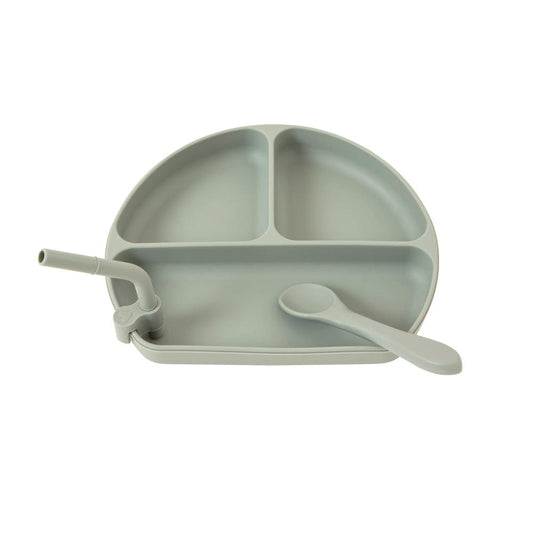 All4Ella Silicone Plate with Straw & Spoon - Olive