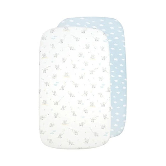 Living Textiles 2pk Bedside Bassinet Fitted Sheets - Elephant Playtime