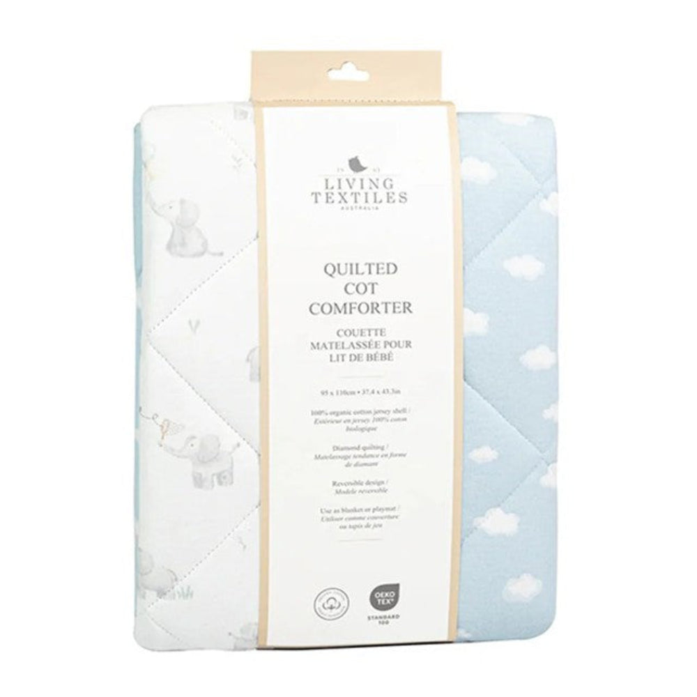 Living Textiles Reversible Jersey Cot Comforter - Elephant Playtime