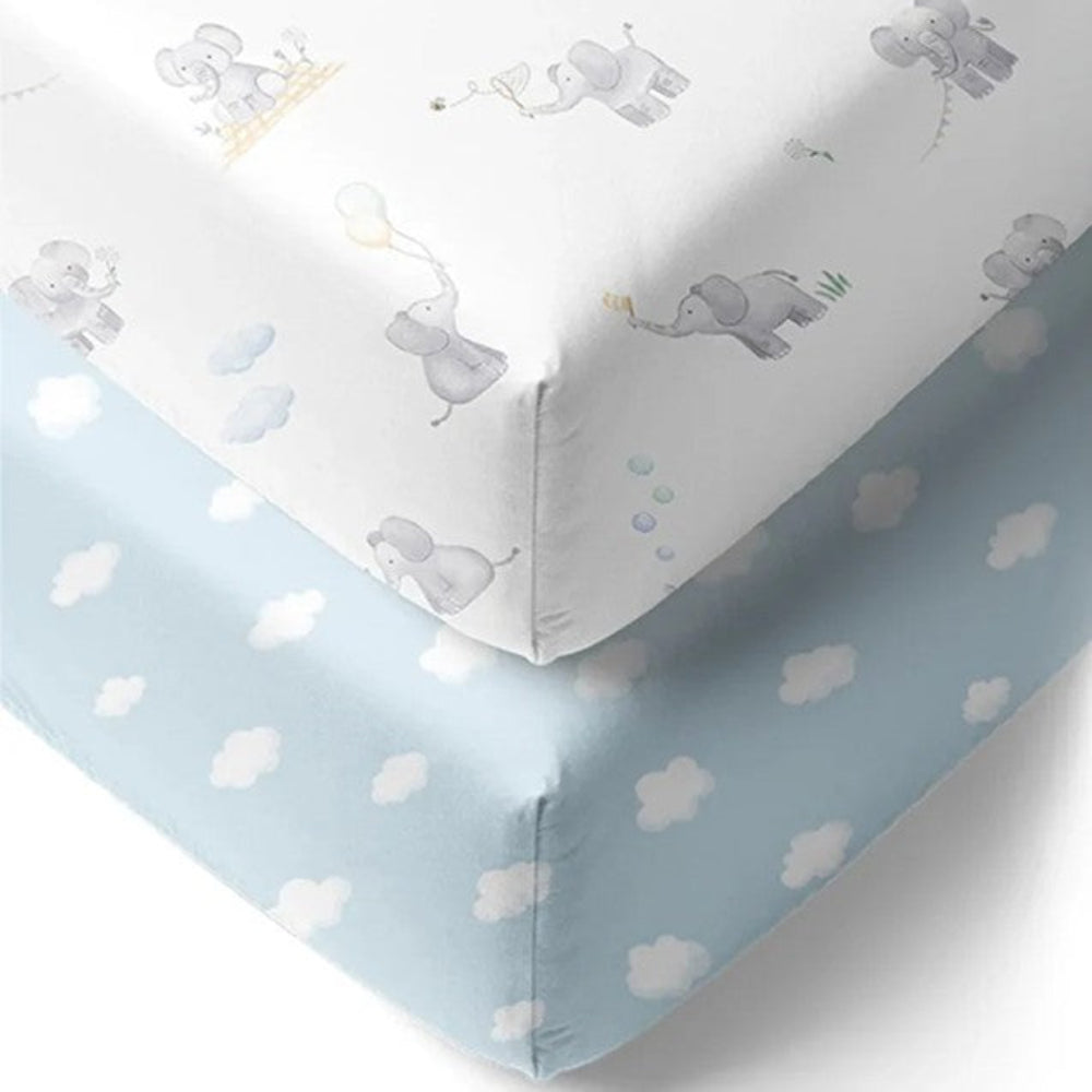 Living Textiles 2pk Jersey Cot Fitted Sheets - Elephant Playtime