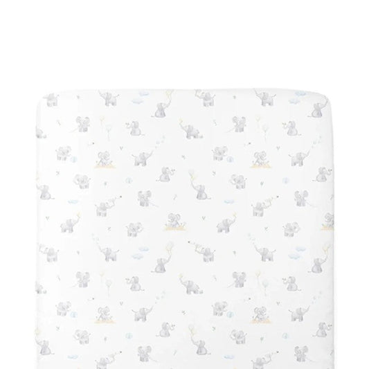 Living Textiles Port a Cot Fitted Sheet - Elephant Playtime