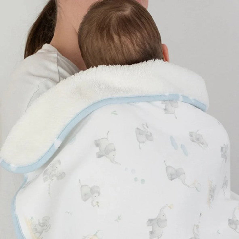 Living Textiles Jersey Sherpa Pram Blanket - Elephant Playtime