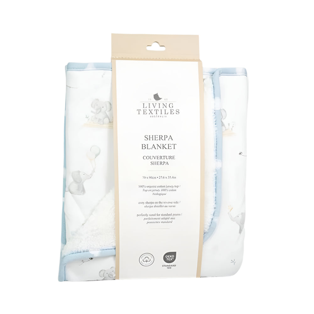 Living Textiles Jersey Sherpa Pram Blanket - Elephant Playtime