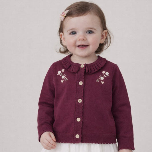 Aster + Oak Plum Floral Knit Cardigan