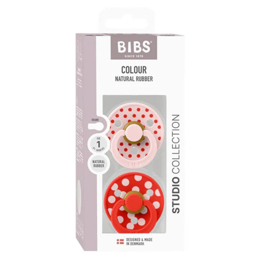 Bibs Soothers 2 pk Studio Polka - Blossom/Candy Apple