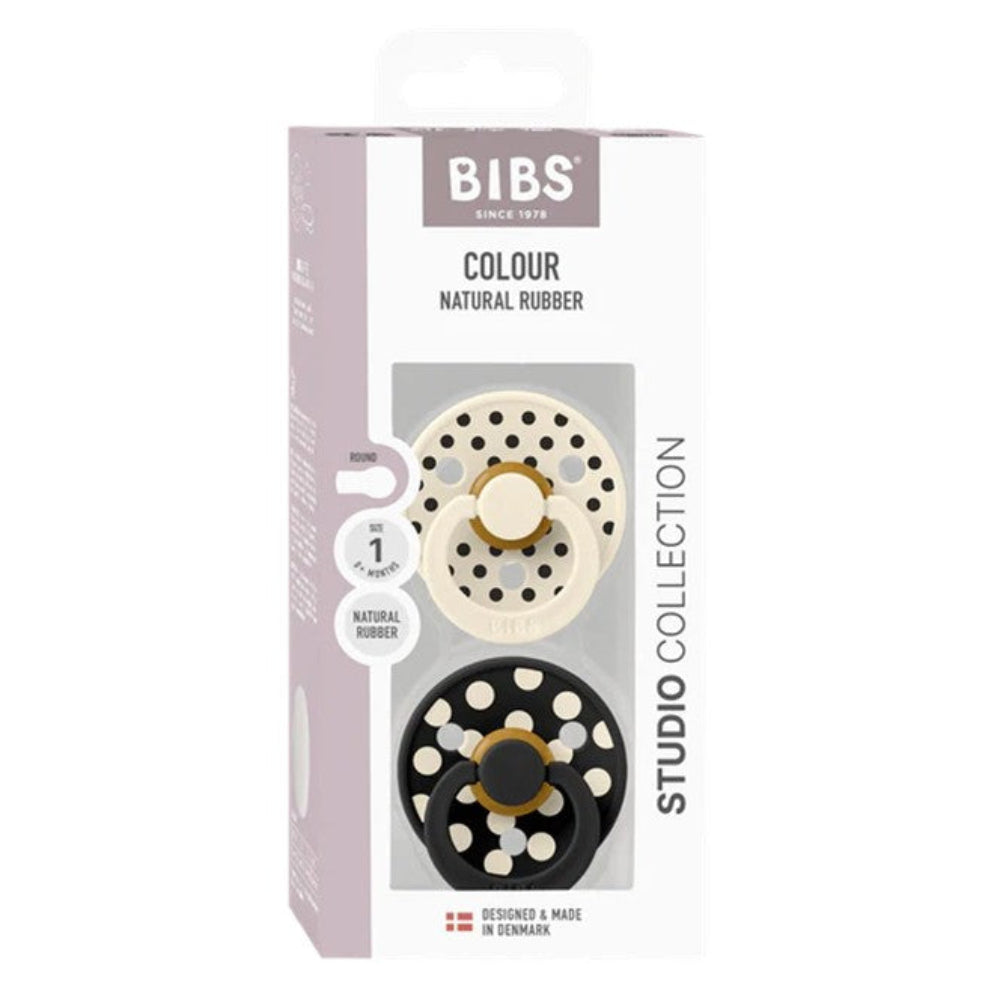 Bibs Soothers 2 pk Studio Polka - Ivory/Black