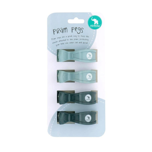 All4Ella Pram Pegs 4 Pack - Steel Blue/Charcoal