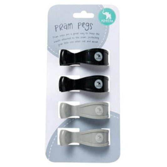 All4Ella Pram Pegs 4 Pack - Grey/Black