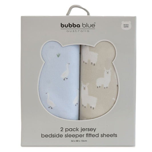 Provincial 2pk Jersey Co Sleeper/Bedside Sleeper Fitted Sheets - Sky/Almond