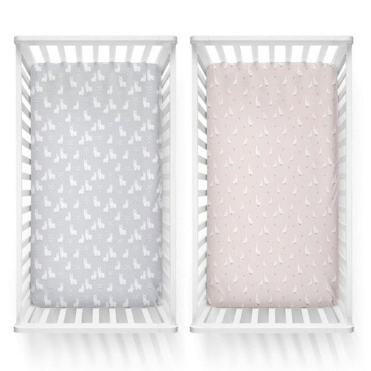 Provincial 2pk Jersey Cot Fitted Sheets - Blush/Grey