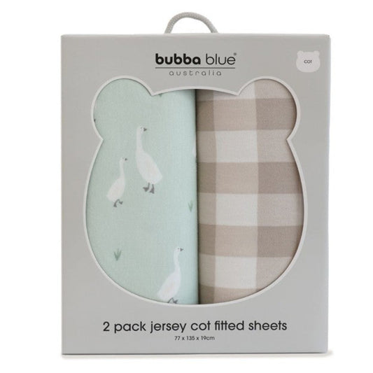 Provincial 2pk Jersey Cot Fitted Sheets - Olive/Taupe
