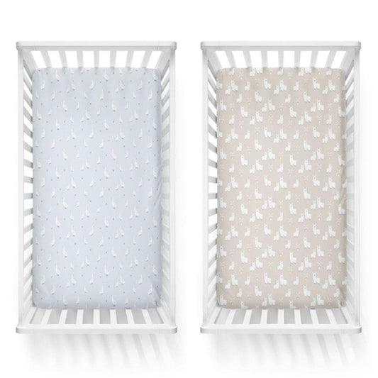 Provincial 2pk Jersey Cot Fitted Sheets - Sky/Almond