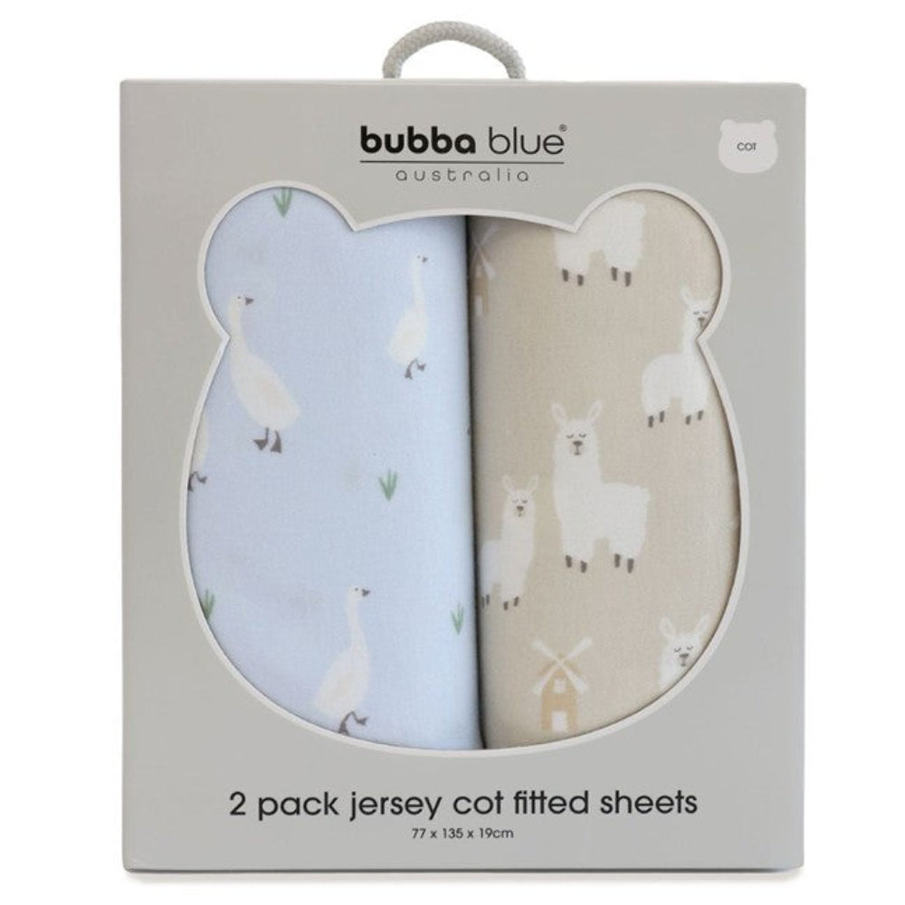 Provincial 2pk Jersey Cot Fitted Sheets - Sky/Almond