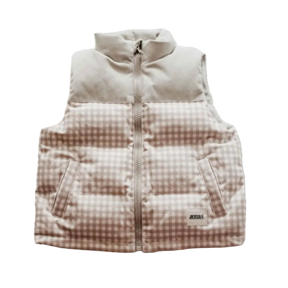 Bencer and Hazelnut Puffer Vest - Gingham