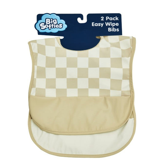 Big Softies Recycled Bib - Beige Check 2 pk