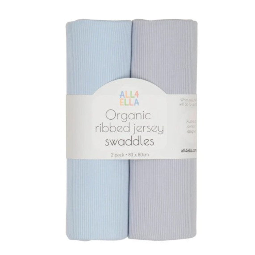All4Ella Ribbed Jersey Swaddles - 2 pk - Blue/Grey
