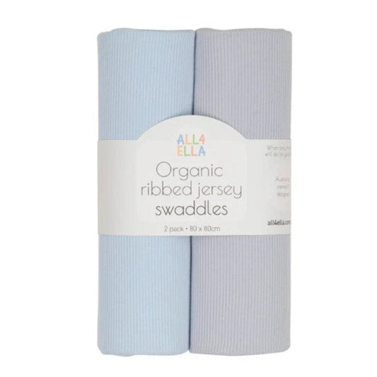 All4Ella Ribbed Jersey Swaddles - 2 pk - Blue/Grey