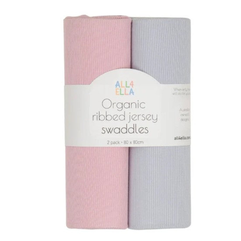 All4Ella Ribbed Jersey Swaddles - 2 pk - Pink/Grey