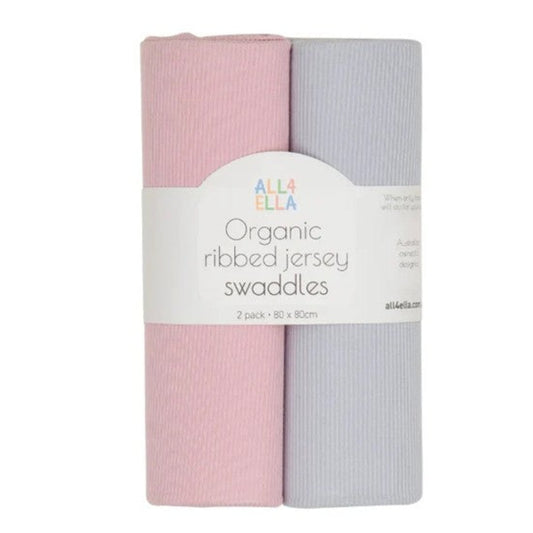 All4Ella Ribbed Jersey Swaddles - 2 pk - Pink/Grey