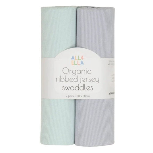 All4Ella Ribbed Jersey Swaddles - 2 pk - Sage/Grey