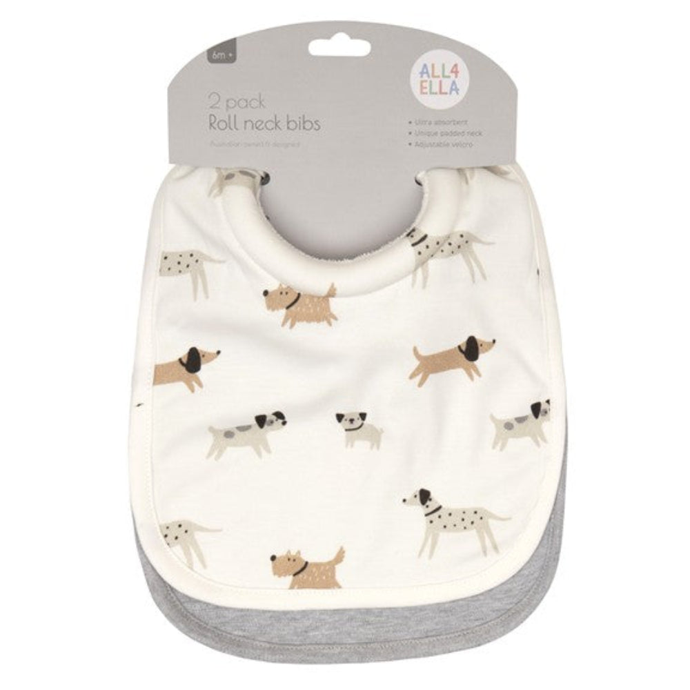 All4Ella Roll Neck Bib 2 Pk - Dogs