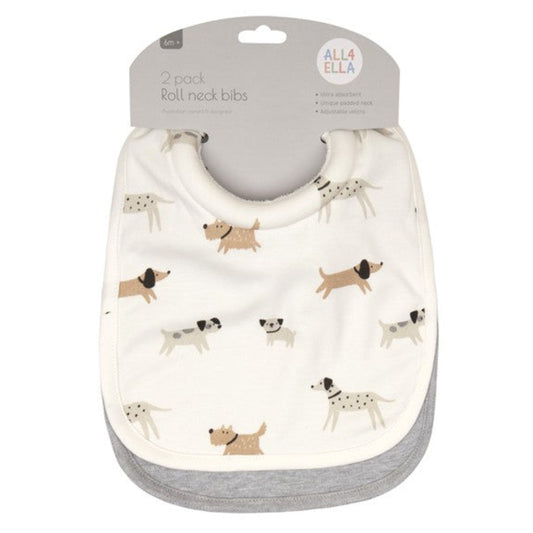 All4Ella Roll Neck Bib 2 Pk - Dogs