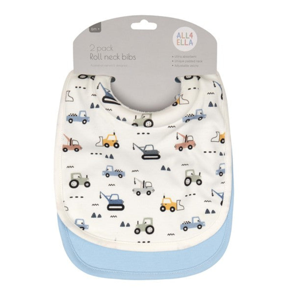 All4Ella Roll Neck Bib 2 Pk - Diggers