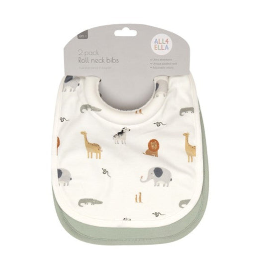 All4Ella Roll Neck Bib 2 Pk - Wild Animals