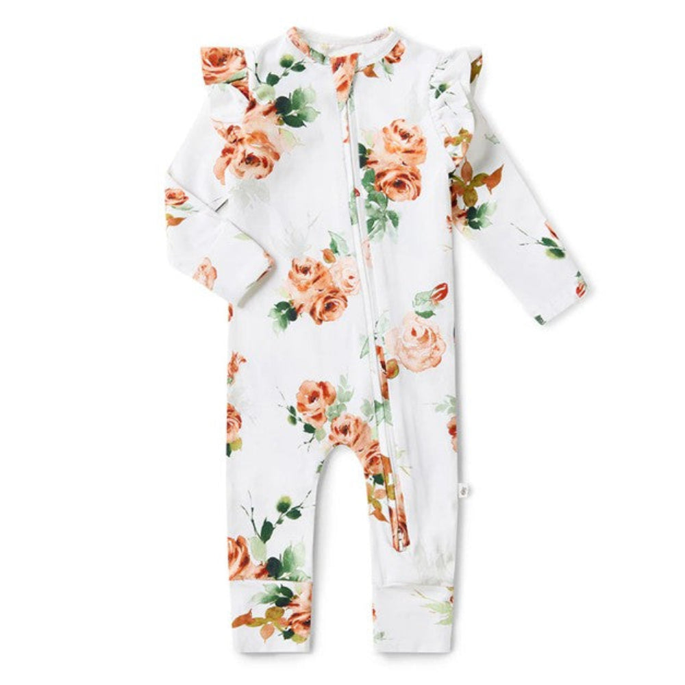 Snuggle Hunny Organic Snugglesuit Convertible Romper with Frill - Rosebud