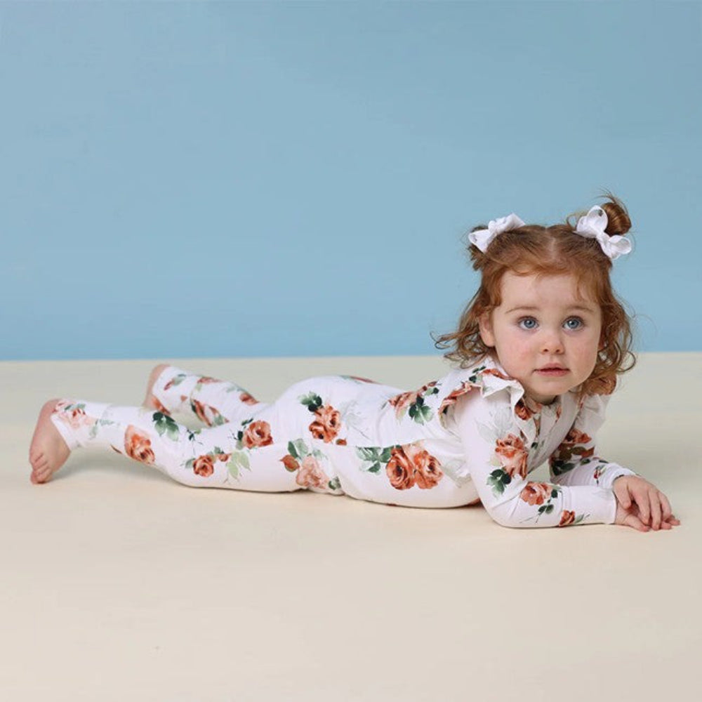 Snuggle Hunny Organic Snugglesuit Convertible Romper with Frill - Rosebud
