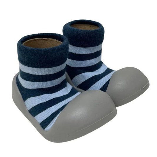 ES Kids Rubber Soled Socks - Navy Stripe/Grey Sole