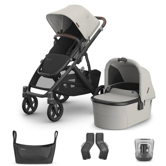 UPPAbaby VISTA V3 with Bassinet - Savannah with BONUS Upper Adaptors, Carry All Organiser and Cup Holder