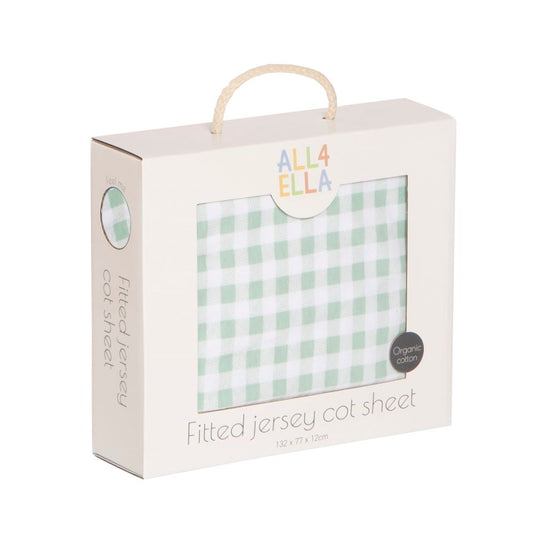 All4Ella Organic Jersey Fitted Cot Sheet - Gingham Sage