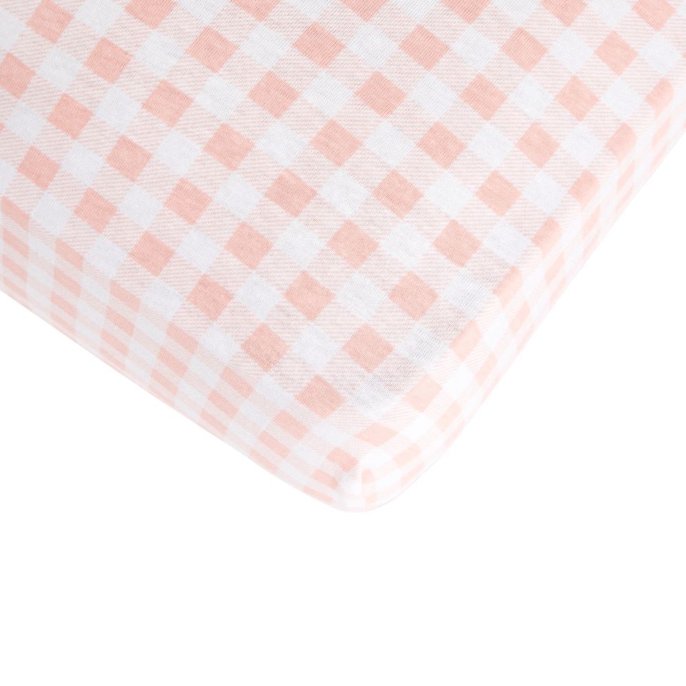 All4Ella Organic Jersey Fitted Cot Sheet - Gingham Strawberry