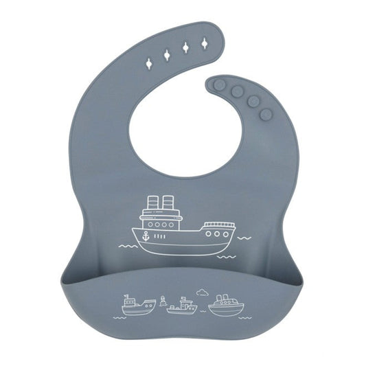 All4Ella Silicone Catch Bib - Boats Slate Blue