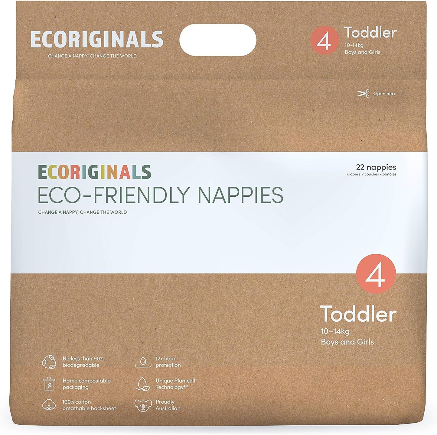 Ecoriginals Eco Friendly Nappies - 4 - Toddler - 10 to 14 kg