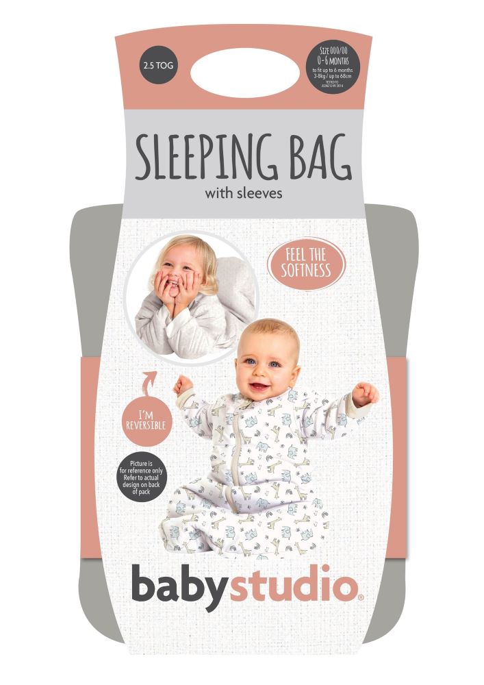 Baby Studio Cotton Sleeping Bag with Arms - Grey Lines 3.0 tog