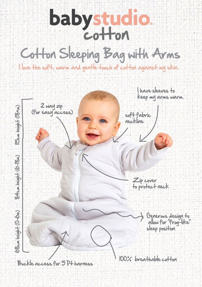 Baby Studio Cotton Sleeping Bag with Arms - Hugs Equals Love 3.0 tog