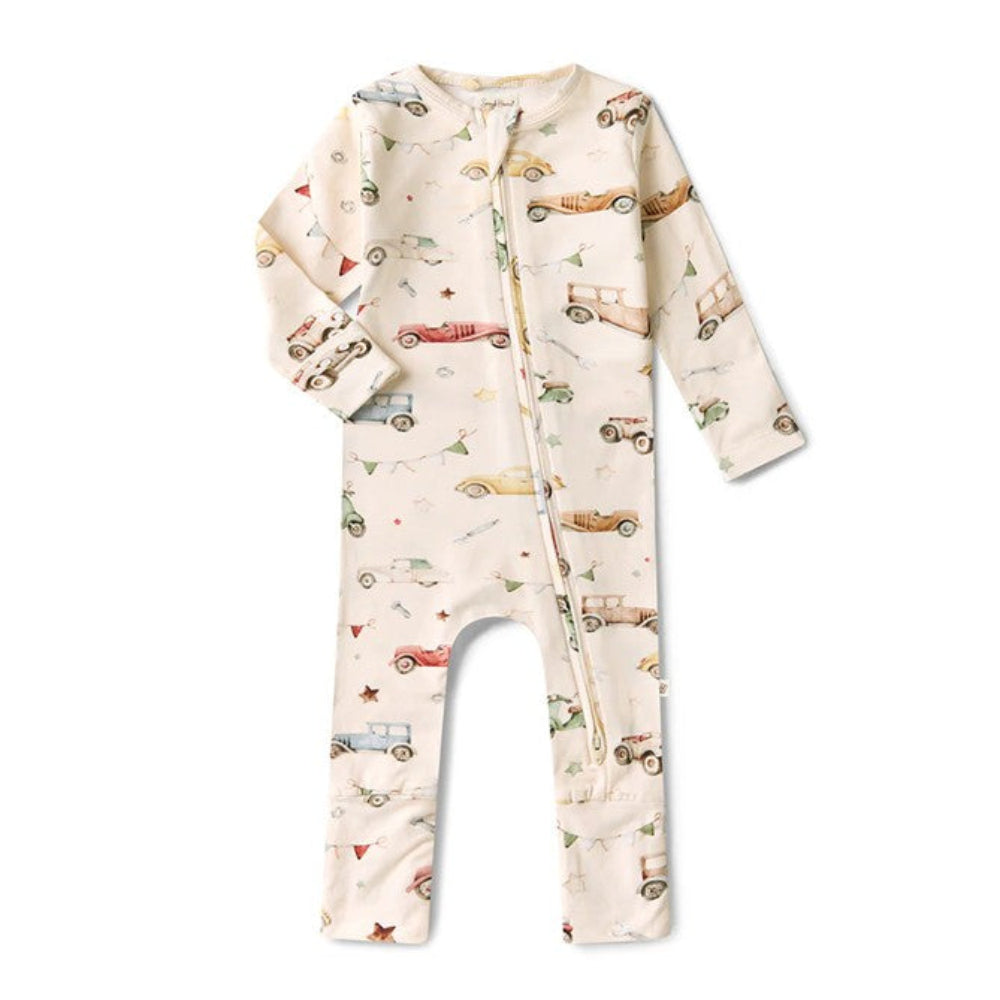 Snuggle Hunny Organic Snugglesuit Convertible Romper - Vintage Cars
