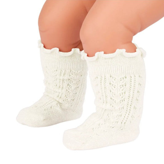 Toshi Organic Socks Knee - Frilly Lace - Cream
