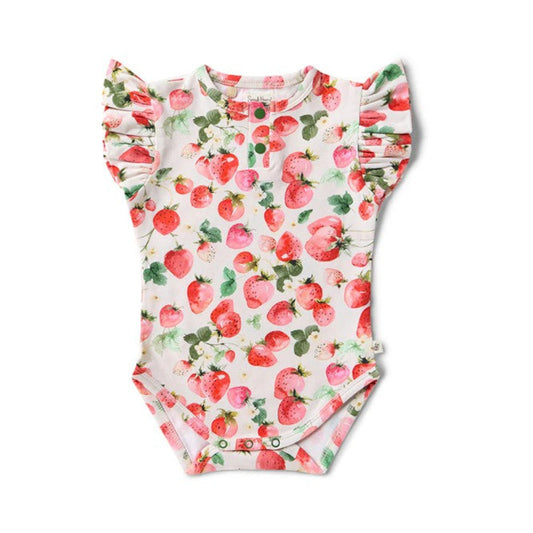 Snuggle Hunny Organic Short Sleeve Bodysuit with Frill - Strawberry