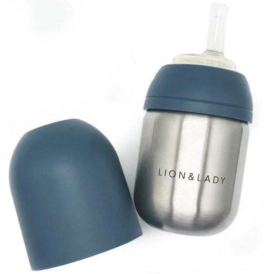 Lion + Lady Stainless Steel Straw Cup 210 ml - French Navy