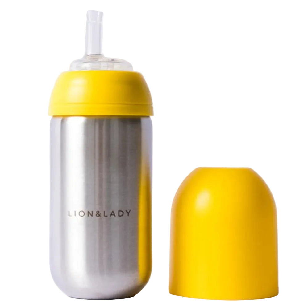 Lion + Lady Stainless Steel Straw Cup 350 ml - Buttercup Yellow