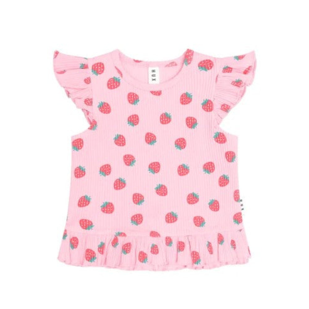Huxbaby Strawberry Print Rib Peplum Tee