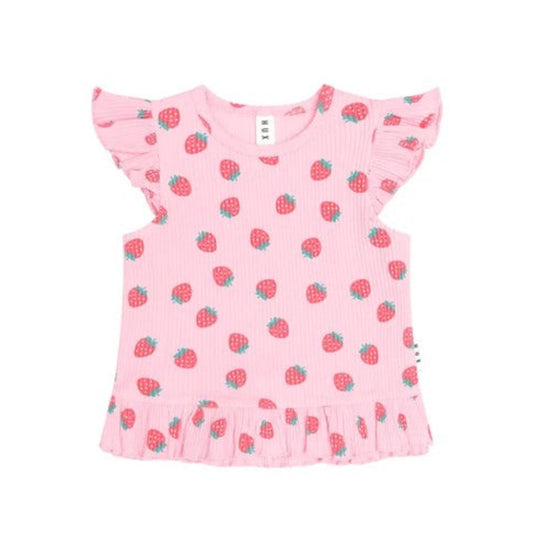 Huxbaby Strawberry Print Rib Peplum Tee