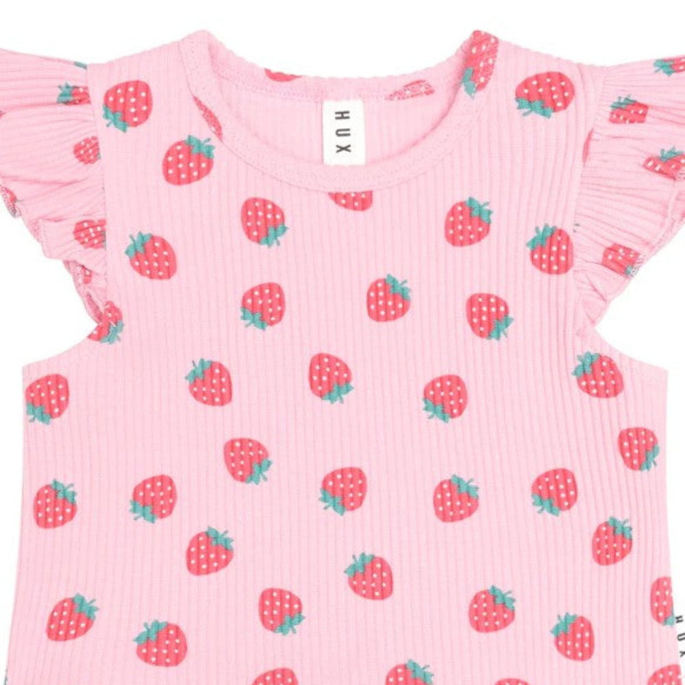 Huxbaby Strawberry Print Rib Peplum Tee